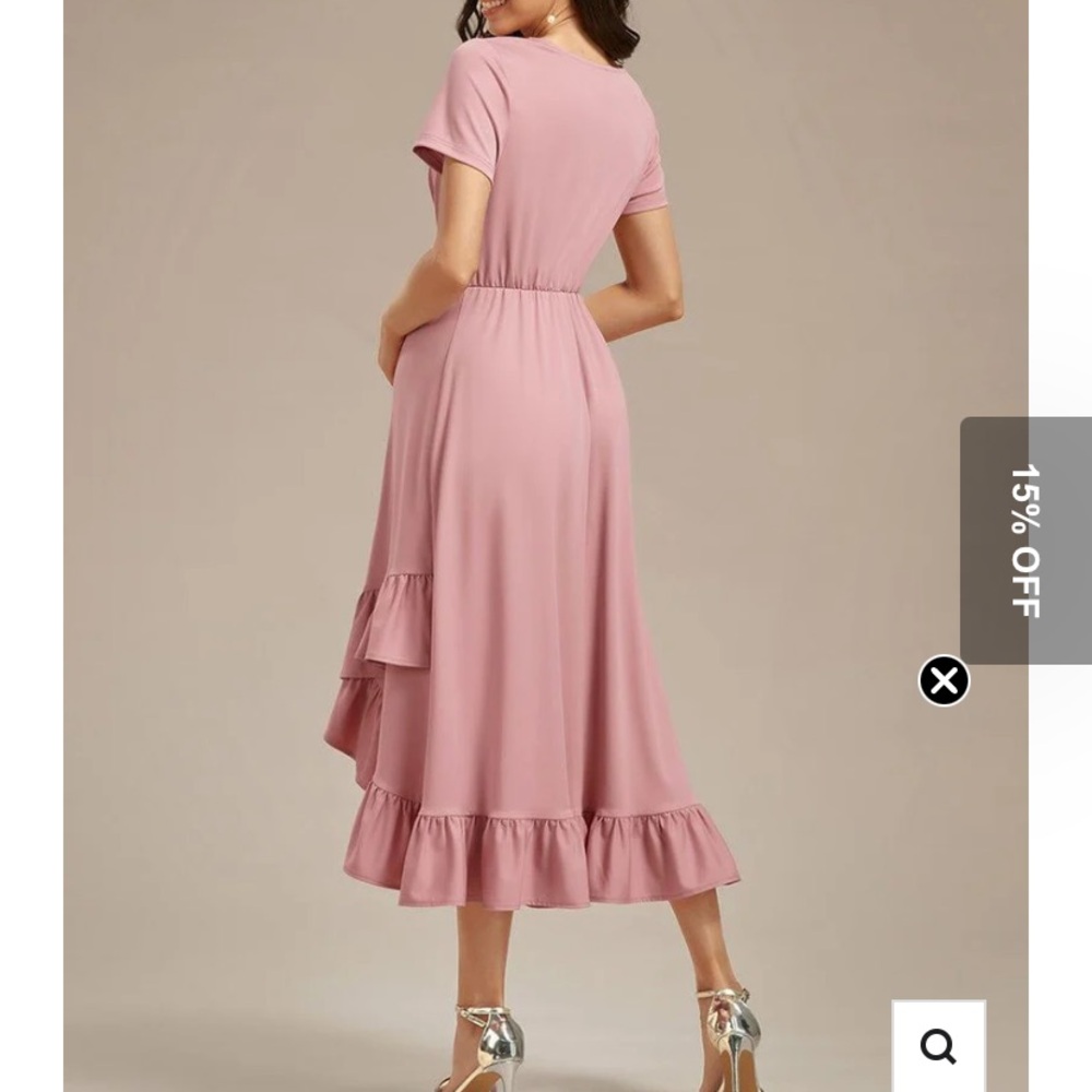 Elegant Pink Ruffle Hem Dress Maternity